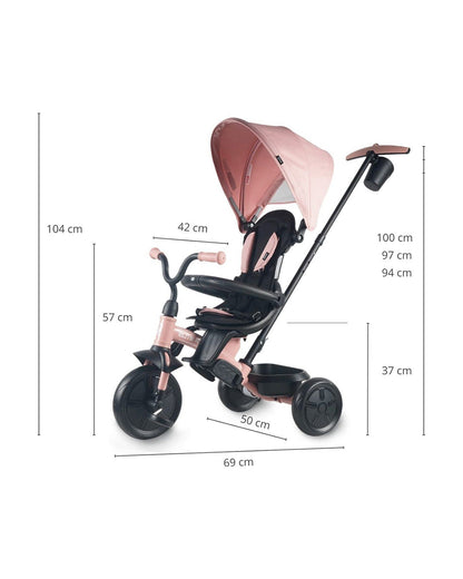 Qplay Elite Platinum 6 in 1 Trike-Height Adjustable Parent Handle Bar-360 Degrees Rotating Seat-5 Point Harness-For 10M to 6Y (Upto 25 Kg)-Pink