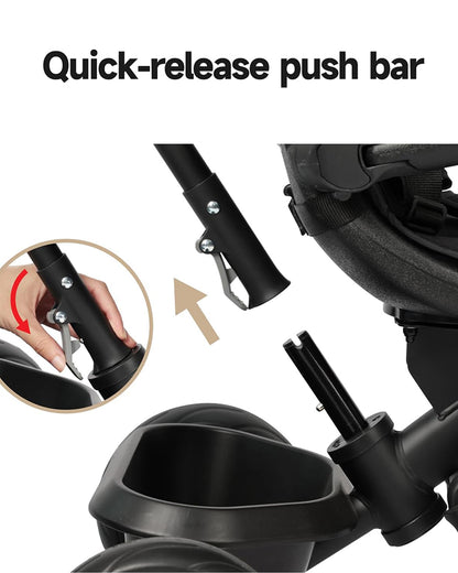 Qplay Elite Platinum 6 in 1 Trike-Height Adjustable Parent Handle Bar-360 Degrees Rotating Seat-5 Point Harness-For 10M to 6Y (Upto 25 Kg)-Black