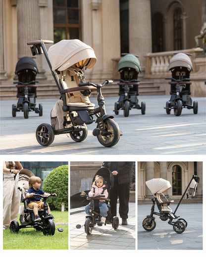 Qplay Comfo Max 7-in-1 Trike-Height Adjustable Parent Handle Bar-360 Degrees Rotating Seat-Adjustable Backrest-Foldable Frame-With Detachable Backpack-For 10M to 6Y (Upto 25 Kg)-Black