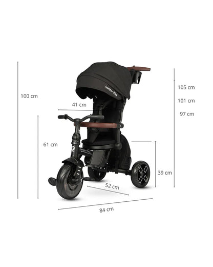 Qplay Comfo Max 7-in-1 Trike-Height Adjustable Parent Handle Bar-360 Degrees Rotating Seat-Adjustable Backrest-Foldable Frame-With Detachable Backpack-For 10M to 6Y (Upto 25 Kg)-Black