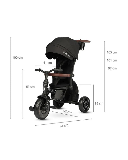 Qplay Comfo Max 7-in-1 Trike-Height Adjustable Parent Handle Bar-360 Degrees Rotating Seat-Adjustable Backrest-Foldable Frame-With Detachable Backpack-For 10M to 6Y (Upto 25 Kg)-Black