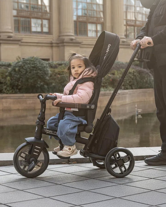 Qplay Comfo Max 7-in-1 Trike-Height Adjustable Parent Handle Bar-360 Degrees Rotating Seat-Adjustable Backrest-Foldable Frame-With Detachable Backpack-For 10M to 6Y (Upto 25 Kg)-Black
