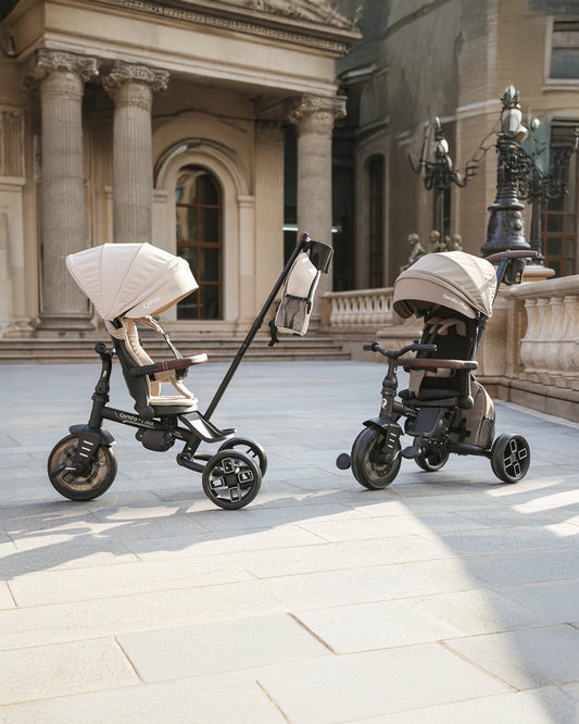 Qplay Comfo Max 7-in-1 Trike-Height Adjustable Parent Handle Bar-360 Degrees Rotating Seat-Adjustable Backrest-Foldable Frame-With Detachable Backpack-For 10M to 6Y (Upto 25 Kg)-Beige