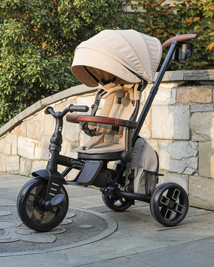 Qplay Comfo Max 7-in-1 Trike-Height Adjustable Parent Handle Bar-360 Degrees Rotating Seat-Adjustable Backrest-Foldable Frame-With Detachable Backpack-For 10M to 6Y (Upto 25 Kg)-Beige
