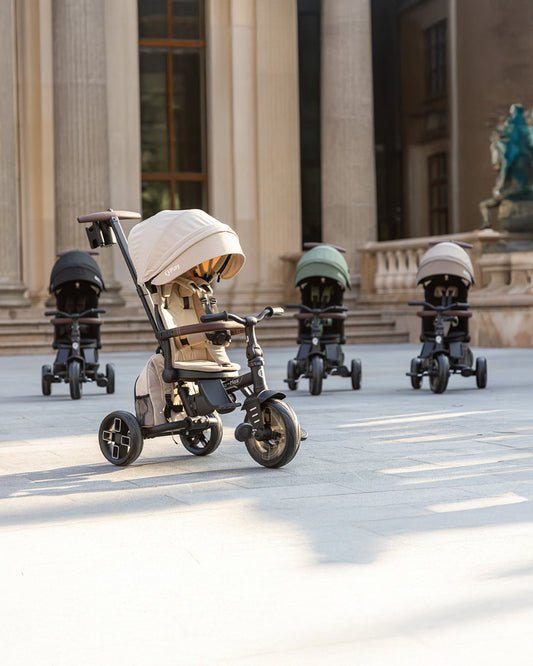 Qplay Comfo Max 7-in-1 Trike-Height Adjustable Parent Handle Bar-360 Degrees Rotating Seat-Adjustable Backrest-Foldable Frame-With Detachable Backpack-For 10M to 6Y (Upto 25 Kg)-Beige