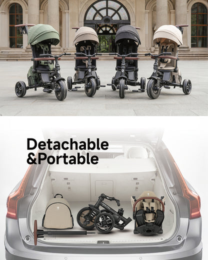 Qplay Comfo Max 7-in-1 Trike-Height Adjustable Parent Handle Bar-360 Degrees Rotating Seat-Adjustable Backrest-Foldable Frame-With Detachable Backpack-For 10M to 6Y (Upto 25 Kg)-Beige