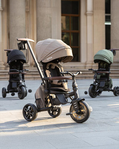 Qplay Comfo Max 7-in-1 Trike-Height Adjustable Parent Handle Bar-360 Degrees Rotating Seat-Adjustable Backrest-Foldable Frame-With Detachable Backpack-For 10M to 6Y (Upto 25 Kg)-Coffee