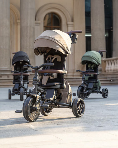 Qplay Comfo Max 7-in-1 Trike-Height Adjustable Parent Handle Bar-360 Degrees Rotating Seat-Adjustable Backrest-Foldable Frame-With Detachable Backpack-For 10M to 6Y (Upto 25 Kg)-Coffee