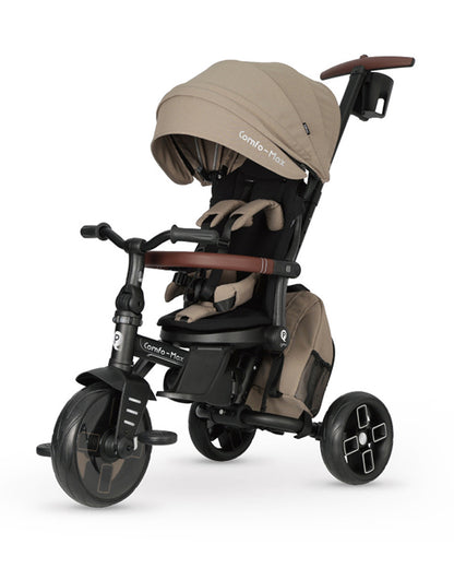 Qplay Comfo Max 7-in-1 Trike-Height Adjustable Parent Handle Bar-360 Degrees Rotating Seat-Adjustable Backrest-Foldable Frame-With Detachable Backpack-For 10M to 6Y (Upto 25 Kg)-Coffee