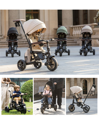 Qplay Comfo Max 7-in-1 Trike-Height Adjustable Parent Handle Bar-360 Degrees Rotating Seat-Adjustable Backrest-Foldable Frame-With Detachable Backpack-For 10M to 6Y (Upto 25 Kg)-Coffee