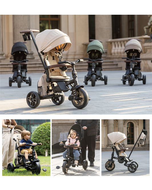 Qplay Comfo Max 7-in-1 Trike-Height Adjustable Parent Handle Bar-360 Degrees Rotating Seat-Adjustable Backrest-Foldable Frame-With Detachable Backpack-For 10M to 6Y (Upto 25 Kg)-Coffee