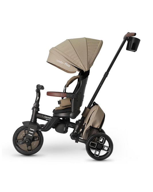 Qplay Comfo Max 7-in-1 Trike-Height Adjustable Parent Handle Bar-360 Degrees Rotating Seat-Adjustable Backrest-Foldable Frame-With Detachable Backpack-For 10M to 6Y (Upto 25 Kg)-Coffee