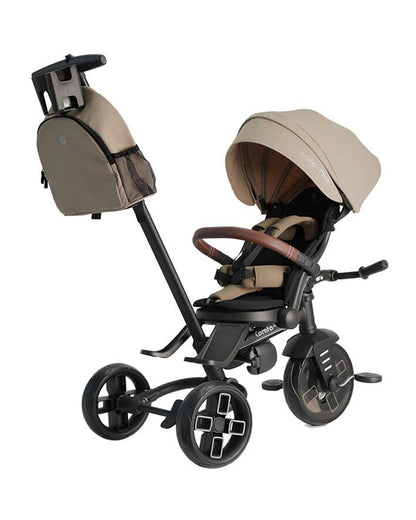 Qplay Comfo Max 7-in-1 Trike-Height Adjustable Parent Handle Bar-360 Degrees Rotating Seat-Adjustable Backrest-Foldable Frame-With Detachable Backpack-For 10M to 6Y (Upto 25 Kg)-Coffee