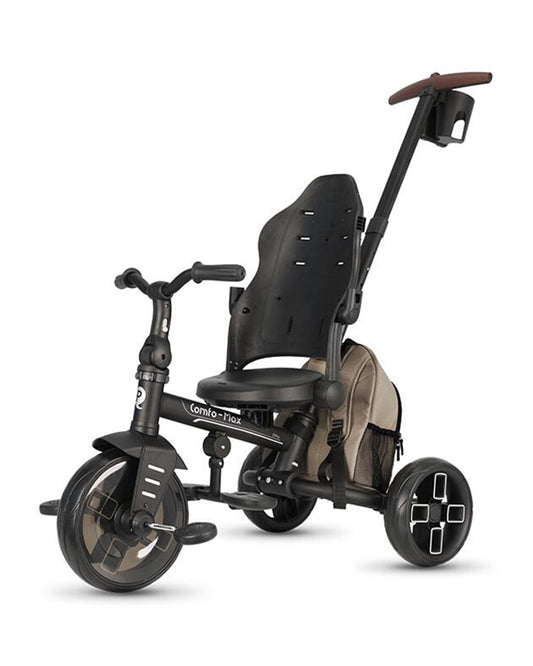 Qplay Comfo Max 7-in-1 Trike-Height Adjustable Parent Handle Bar-360 Degrees Rotating Seat-Adjustable Backrest-Foldable Frame-With Detachable Backpack-For 10M to 6Y (Upto 25 Kg)-Coffee