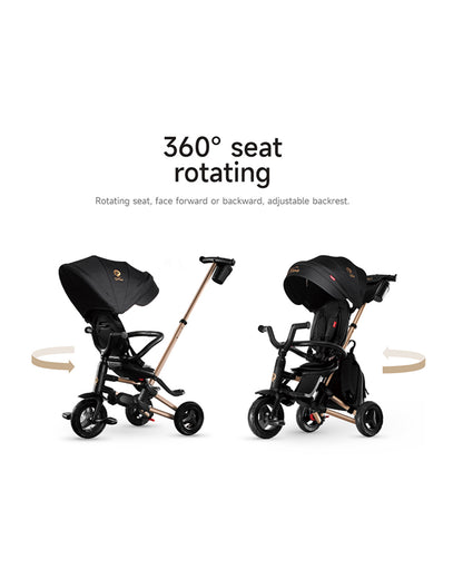 Qplay Nova Limited Edition 6 in 1 Trike-Easy Compact Fold-Height Adjustable Parent Handle Bar-360 Degrees Rotating Seat-Adjustable Backrest-Includes Small Bag, Detachable Backpack & Cup Holder-For 10M to 6Y (Upto 25 Kg)-Black