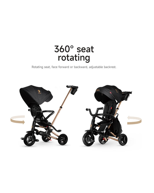 Qplay Nova Limited Edition 6 in 1 Trike-Easy Compact Fold-Height Adjustable Parent Handle Bar-360 Degrees Rotating Seat-Adjustable Backrest-Includes Small Bag, Detachable Backpack & Cup Holder-For 10M to 6Y (Upto 25 Kg)-Black