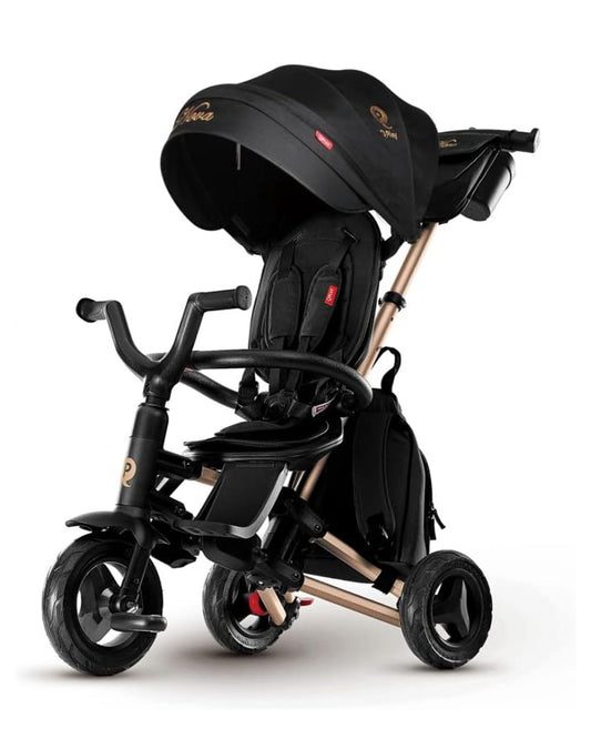Qplay Nova Limited Edition 6 in 1 Trike-Easy Compact Fold-Height Adjustable Parent Handle Bar-360 Degrees Rotating Seat-Adjustable Backrest-Includes Small Bag, Detachable Backpack & Cup Holder-For 10M to 6Y (Upto 25 Kg)-Black