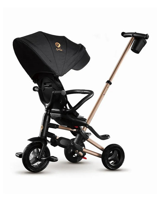 Qplay Nova Limited Edition 6 in 1 Trike-Easy Compact Fold-Height Adjustable Parent Handle Bar-360 Degrees Rotating Seat-Adjustable Backrest-Includes Small Bag, Detachable Backpack & Cup Holder-For 10M to 6Y (Upto 25 Kg)-Black