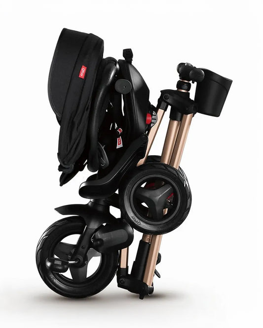 Qplay Nova Limited Edition 6 in 1 Trike-Easy Compact Fold-Height Adjustable Parent Handle Bar-360 Degrees Rotating Seat-Adjustable Backrest-Includes Small Bag, Detachable Backpack & Cup Holder-For 10M to 6Y (Upto 25 Kg)-Black