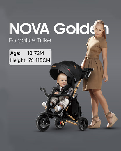 Qplay Nova Limited Edition 6 in 1 Trike-Easy Compact Fold-Height Adjustable Parent Handle Bar-360 Degrees Rotating Seat-Adjustable Backrest-Includes Small Bag, Detachable Backpack & Cup Holder-For 10M to 6Y (Upto 25 Kg)-Black