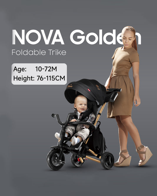 Qplay Nova Limited Edition 6 in 1 Trike-Easy Compact Fold-Height Adjustable Parent Handle Bar-360 Degrees Rotating Seat-Adjustable Backrest-Includes Small Bag, Detachable Backpack & Cup Holder-For 10M to 6Y (Upto 25 Kg)-Black