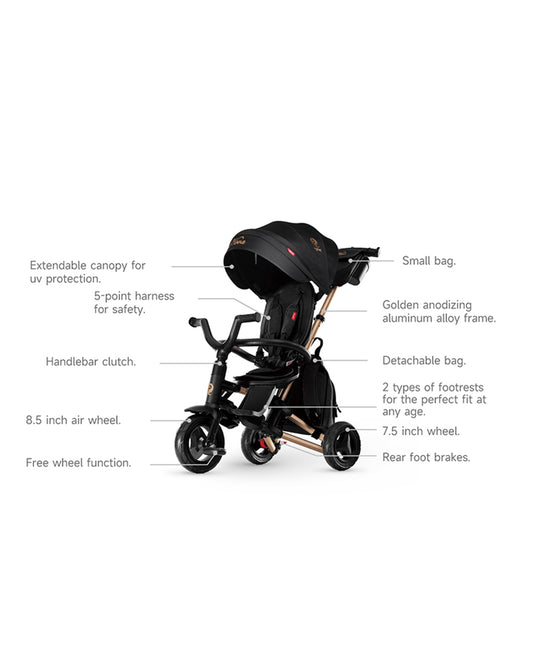 Qplay Nova Limited Edition 6 in 1 Trike-Easy Compact Fold-Height Adjustable Parent Handle Bar-360 Degrees Rotating Seat-Adjustable Backrest-Includes Small Bag, Detachable Backpack & Cup Holder-For 10M to 6Y (Upto 25 Kg)-Black