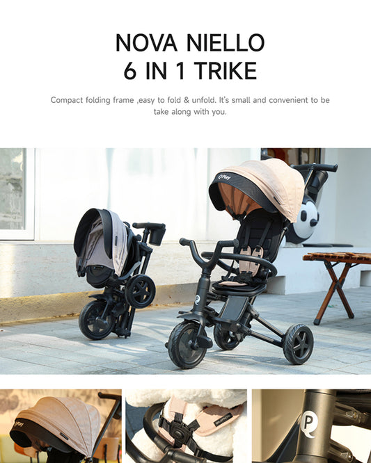 Qplay Nova Niello 6 in 1 Trike-Easy Compact Fold-Height Adjustable Parent Handle Bar-360 Degrees Rotating Seat-Adjustable Backrest-5 Point Harness-Includes Cup Holder-For 10 to 6Y (Upto 25 Kg)-Blue