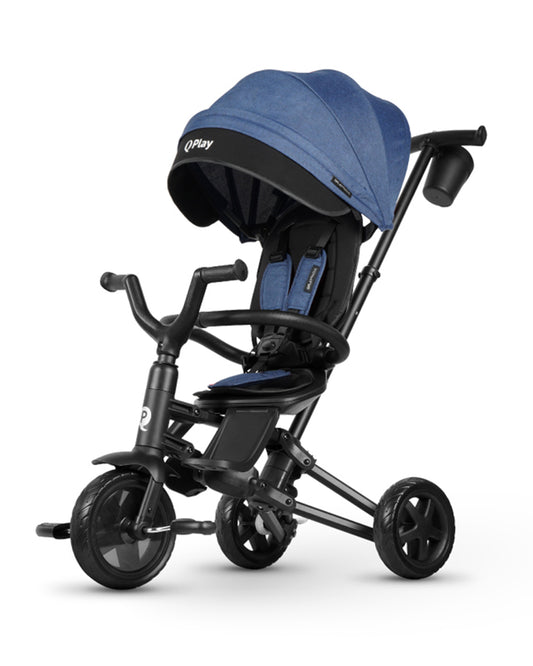Qplay Nova Niello 6 in 1 Trike-Easy Compact Fold-Height Adjustable Parent Handle Bar-360 Degrees Rotating Seat-Adjustable Backrest-5 Point Harness-Includes Cup Holder-For 10 to 6Y (Upto 25 Kg)-Blue