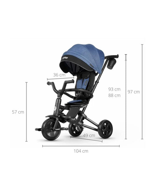 Qplay Nova Niello 6 in 1 Trike-Easy Compact Fold-Height Adjustable Parent Handle Bar-360 Degrees Rotating Seat-Adjustable Backrest-5 Point Harness-Includes Cup Holder-For 10 to 6Y (Upto 25 Kg)-Blue