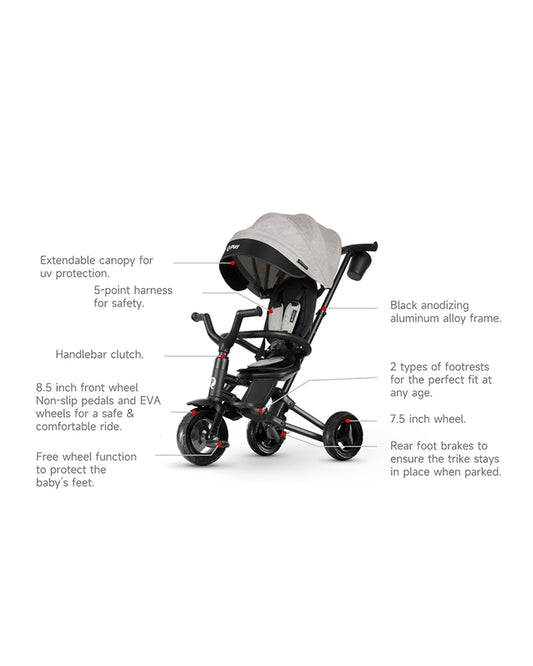 Qplay Nova Niello 6 in 1 Trike-Easy Compact Fold-Height Adjustable Parent Handle Bar-360 Degrees Rotating Seat-Adjustable Backrest-5 Point Harness-Includes Cup Holder-For 10 to 6Y (Upto 25 Kg)-Red