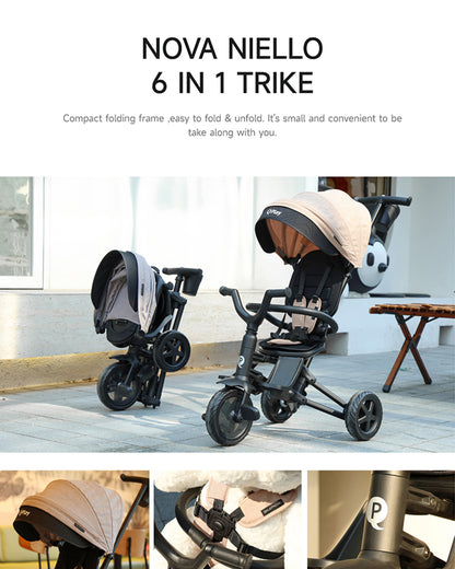 Qplay Nova Niello 6 in 1 Trike-Easy Compact Fold-Height Adjustable Parent Handle Bar-360 Degrees Rotating Seat-Adjustable Backrest-5 Point Harness-Includes Cup Holder-For 10 to 6Y (Upto 25 Kg)-Red