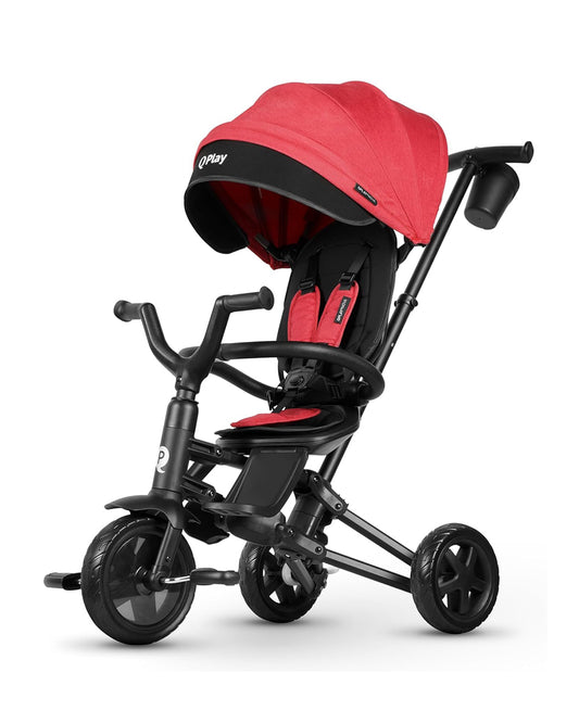 Qplay Nova Niello 6 in 1 Trike-Easy Compact Fold-Height Adjustable Parent Handle Bar-360 Degrees Rotating Seat-Adjustable Backrest-5 Point Harness-Includes Cup Holder-For 10 to 6Y (Upto 25 Kg)-Red