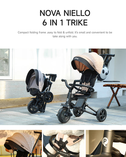 Qplay Nova Niello 6 in 1 Trike-Easy Compact Fold-Height Adjustable Parent Handle Bar-360 Degrees Rotating Seat-Adjustable Backrest-5 Point Harness-Includes Cup Holder-For 10 to 6Y (Upto 25 Kg)-Pink
