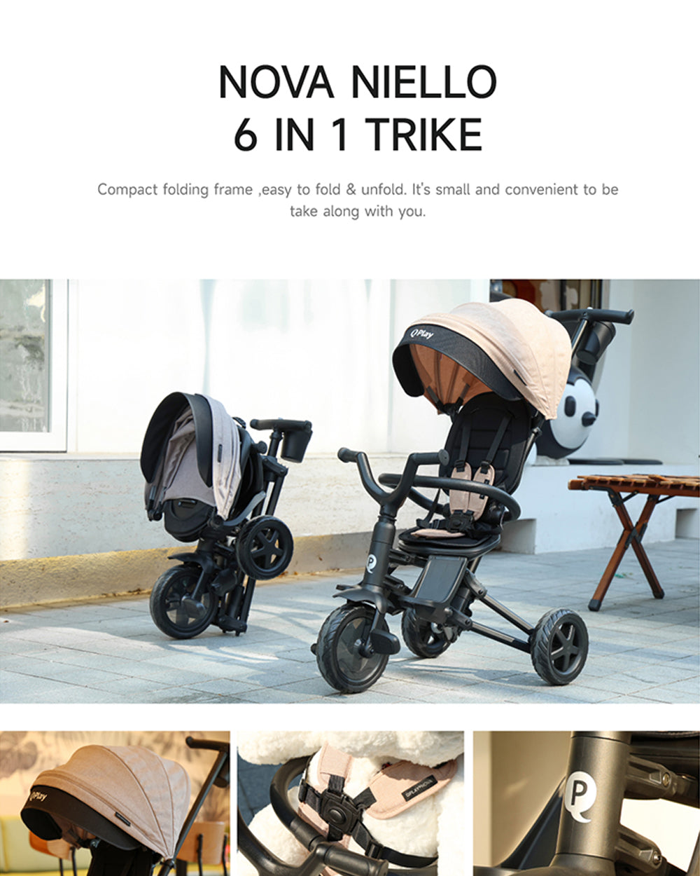 Qplay Nova Niello 6 in 1 Trike-Khaki-Extra 5% Off – duckduckbaby