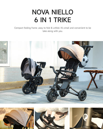 Qplay Nova Niello 6 in 1 Trike-Easy Compact Fold-Height Adjustable Parent Handle Bar-360 Degrees Rotating Seat-Adjustable Backrest-5 Point Harness-Includes Cup Holder-For 10 to 6Y (Upto 25 Kg)-Khaki