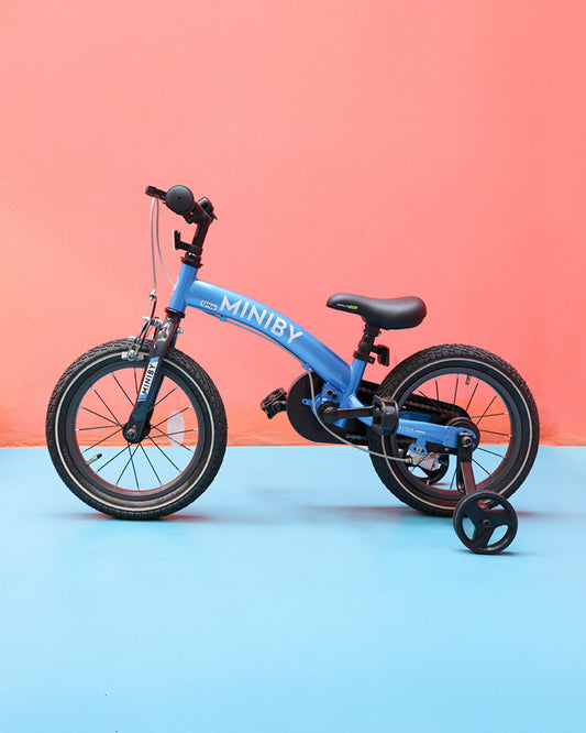 Qplay Miniby 3 in 1 Bike (14 Inch)-Balance Bike, Bicycle with Training Wheel Mode & Bicycle Mode-Adjustable Handlebar & Seat Height-Steering Limiter For Additional Safety-For 2.5 to 8Y-Blue