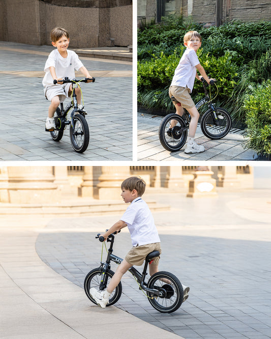 Qplay Miniby 3 in 1 Bike (14 Inch)-Balance Bike, Bicycle with Training Wheel Mode & Bicycle Mode-Adjustable Handlebar & Seat Height-Steering Limiter For Additional Safety-For 2.5 to 8Y-Blue