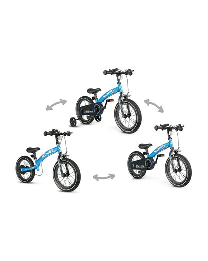 Qplay Miniby 3 in 1 Bike (14 Inch)-Balance Bike, Bicycle with Training Wheel Mode & Bicycle Mode-Adjustable Handlebar & Seat Height-Steering Limiter For Additional Safety-For 2.5 to 8Y-Blue