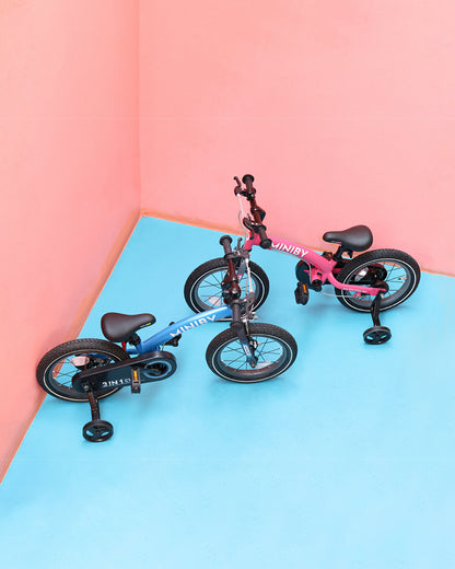 Qplay Miniby 3 in 1 Bike (14 Inch)-Balance Bike, Bicycle with Training Wheel Mode & Bicycle Mode-Adjustable Handlebar & Seat Height-Steering Limiter For Additional Safety-For 2.5 to 8Y-Blue