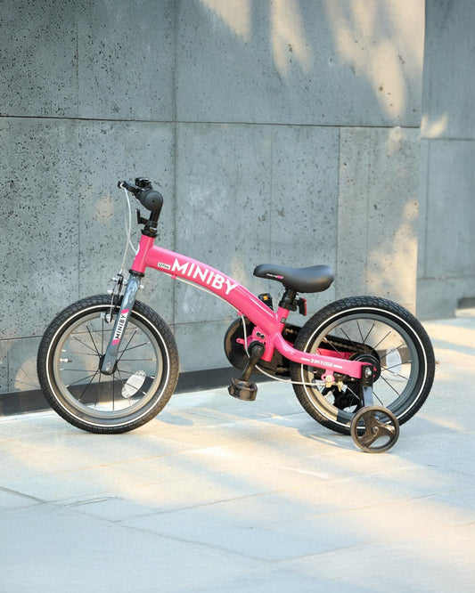 Qplay Miniby 3 in 1 Bike (14 Inch)-Balance Bike, Bicycle with Training Wheel Mode & Bicycle Mode-Adjustable Handlebar & Seat Height-Steering Limiter For Additional Safety-For 2.5 to 8Y-Pink