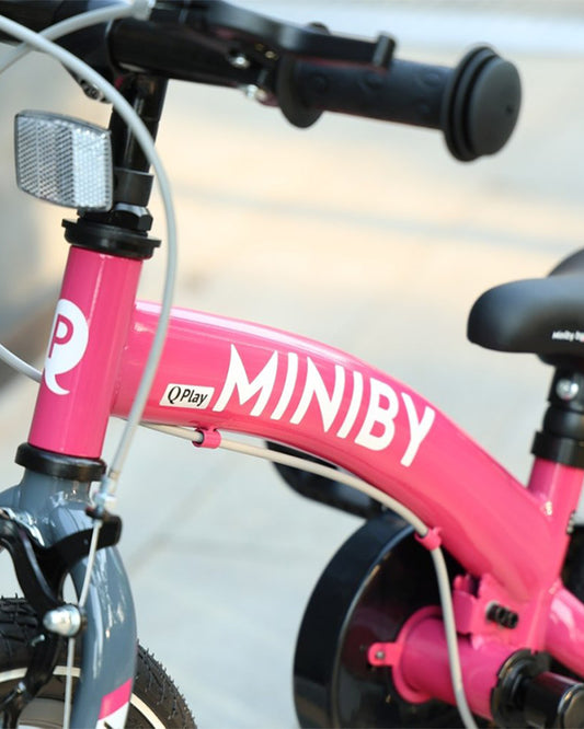 Qplay Miniby 3 in 1 Bike (14 Inch)-Balance Bike, Bicycle with Training Wheel Mode & Bicycle Mode-Adjustable Handlebar & Seat Height-Steering Limiter For Additional Safety-For 2.5 to 8Y-Pink