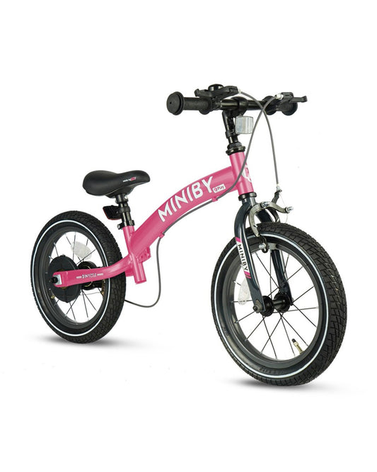 Qplay Miniby 3 in 1 Bike (14 Inch)-Balance Bike, Bicycle with Training Wheel Mode & Bicycle Mode-Adjustable Handlebar & Seat Height-Steering Limiter For Additional Safety-For 2.5 to 8Y-Pink