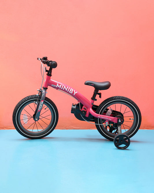 Qplay Miniby 3 in 1 Bike (14 Inch)-Balance Bike, Bicycle with Training Wheel Mode & Bicycle Mode-Adjustable Handlebar & Seat Height-Steering Limiter For Additional Safety-For 2.5 to 8Y-Pink