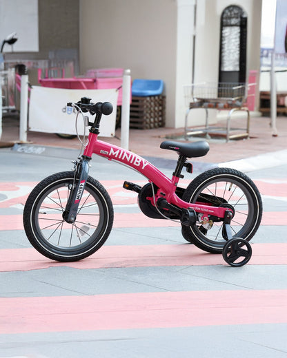 Qplay Miniby 3 in 1 Bike (14 Inch)-Balance Bike, Bicycle with Training Wheel Mode & Bicycle Mode-Adjustable Handlebar & Seat Height-Steering Limiter For Additional Safety-For 2.5 to 8Y-Pink