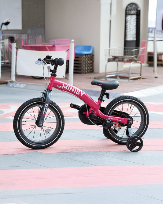 Qplay Miniby 3 in 1 Bike (14 Inch)-Balance Bike, Bicycle with Training Wheel Mode & Bicycle Mode-Adjustable Handlebar & Seat Height-Steering Limiter For Additional Safety-For 2.5 to 8Y-Pink