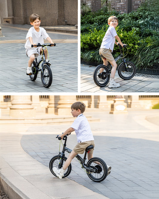 Qplay Miniby 3 in 1 Bike (14 Inch)-Balance Bike, Bicycle with Training Wheel Mode & Bicycle Mode-Adjustable Handlebar & Seat Height-Steering Limiter For Additional Safety-For 2.5 to 8Y-Grey