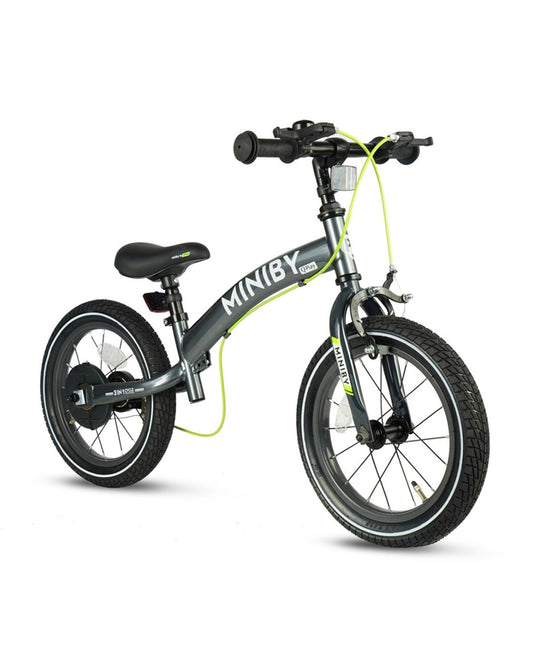 Qplay Miniby 3 in 1 Bike (14 Inch)-Balance Bike, Bicycle with Training Wheel Mode & Bicycle Mode-Adjustable Handlebar & Seat Height-Steering Limiter For Additional Safety-For 2.5 to 8Y-Grey