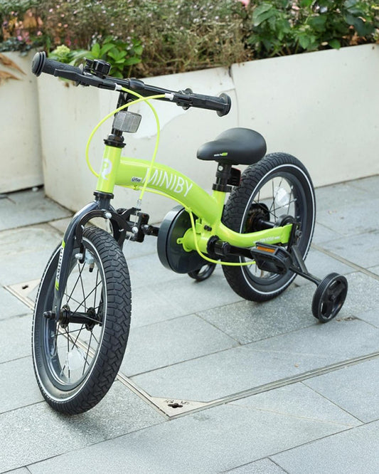 Qplay Miniby 3 in 1 Bike (14 Inch)-Balance Bike, Bicycle with Training Wheel Mode & Bicycle Mode-Adjustable Handlebar & Seat Height-Steering Limiter For Additional Safety-For 2.5 to 8Y-Green