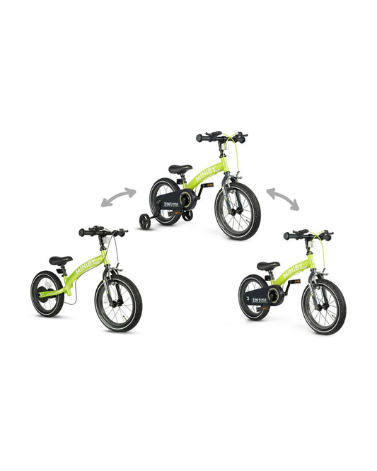 Qplay Miniby 3 in 1 Bike (14 Inch)-Balance Bike, Bicycle with Training Wheel Mode & Bicycle Mode-Adjustable Handlebar & Seat Height-Steering Limiter For Additional Safety-For 2.5 to 8Y-Green