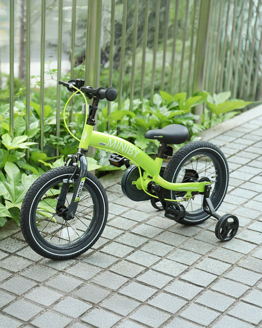 Qplay Miniby 3 in 1 Bike (14 Inch)-Balance Bike, Bicycle with Training Wheel Mode & Bicycle Mode-Adjustable Handlebar & Seat Height-Steering Limiter For Additional Safety-For 2.5 to 8Y-Green